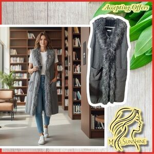 SIONI - Sz L/XL - faux fur trim cardigan with pockets